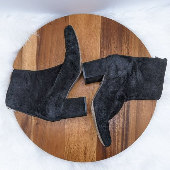 Free People Cecile Ankle Booties 38 8 Black Suede Leather Zip Back Block Heeled - Picture 9 of 13